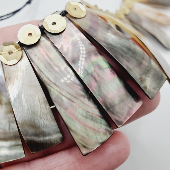 Vintage mother of pearl abalone necklace statement gorgeous piece 70's natural - Picture 9 of 15